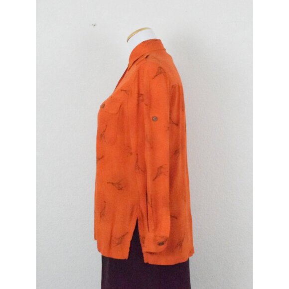 Vintage 90s‎ Rayon Orange Button-up Blouse | size  S - Picture 3 of 10